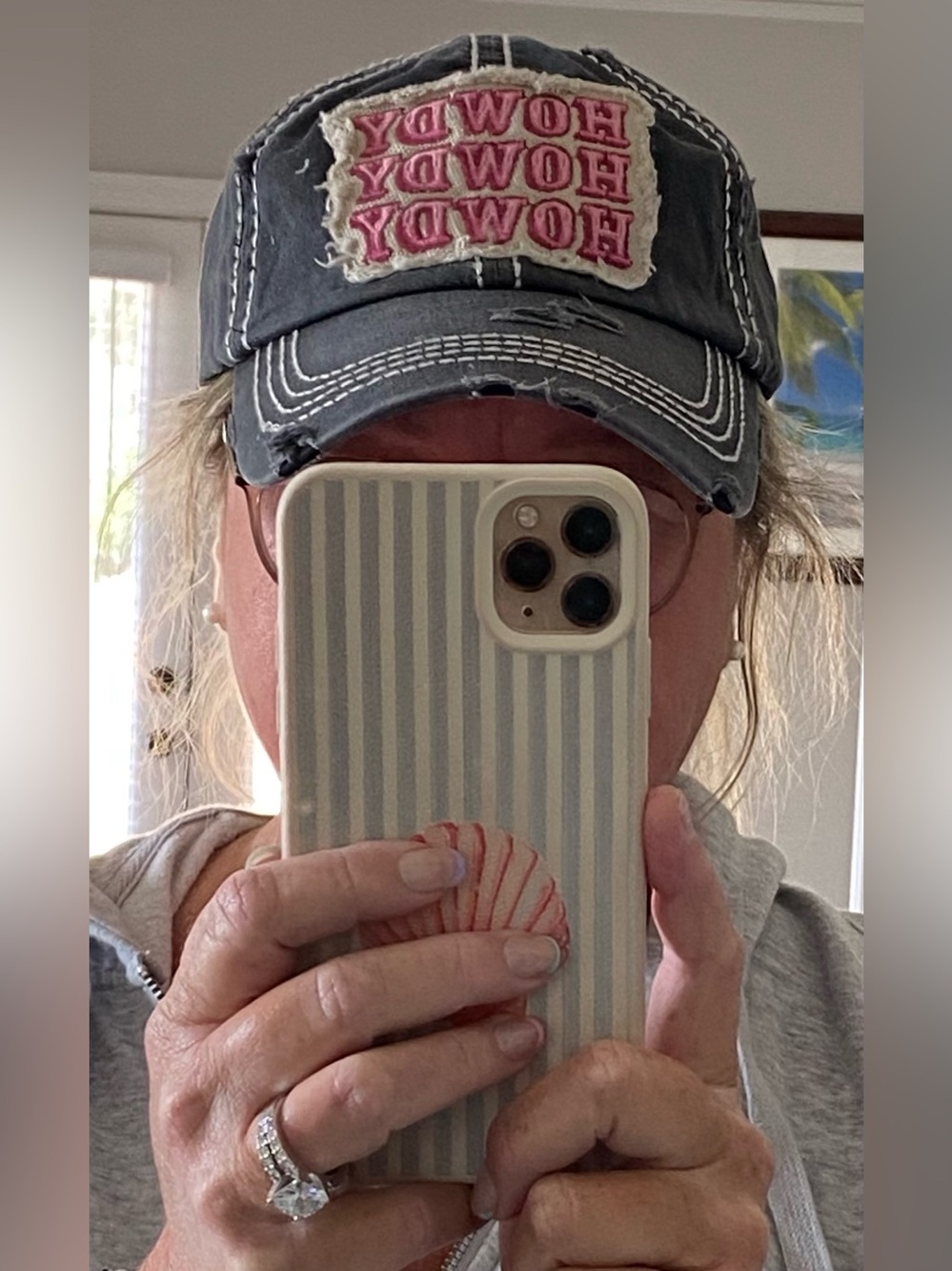 KBETHOS Vintage Women’s Charcoal Gray Pink HOWDY Baseball Hat Boho Country - Picture 2 of 13